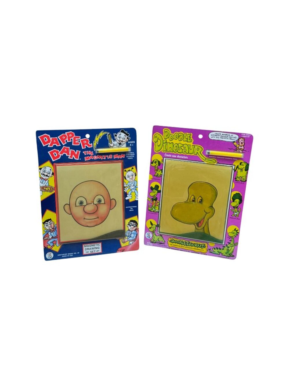 Smethport Magnetic Drawing Toy Lot 2 Dapper Dan Doodle and Dinosaur Vintage 1987